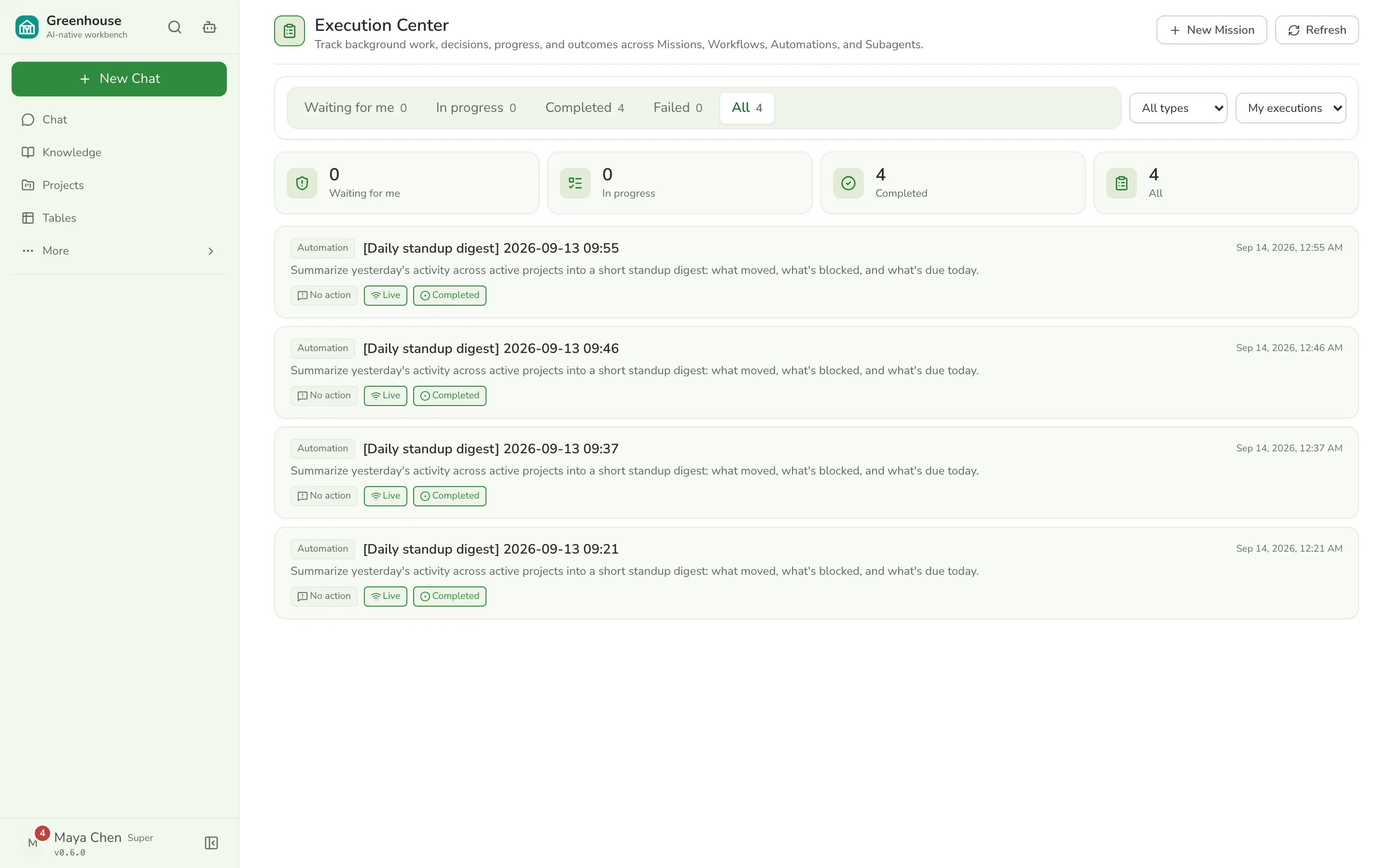 Activity log listing completed automation runs