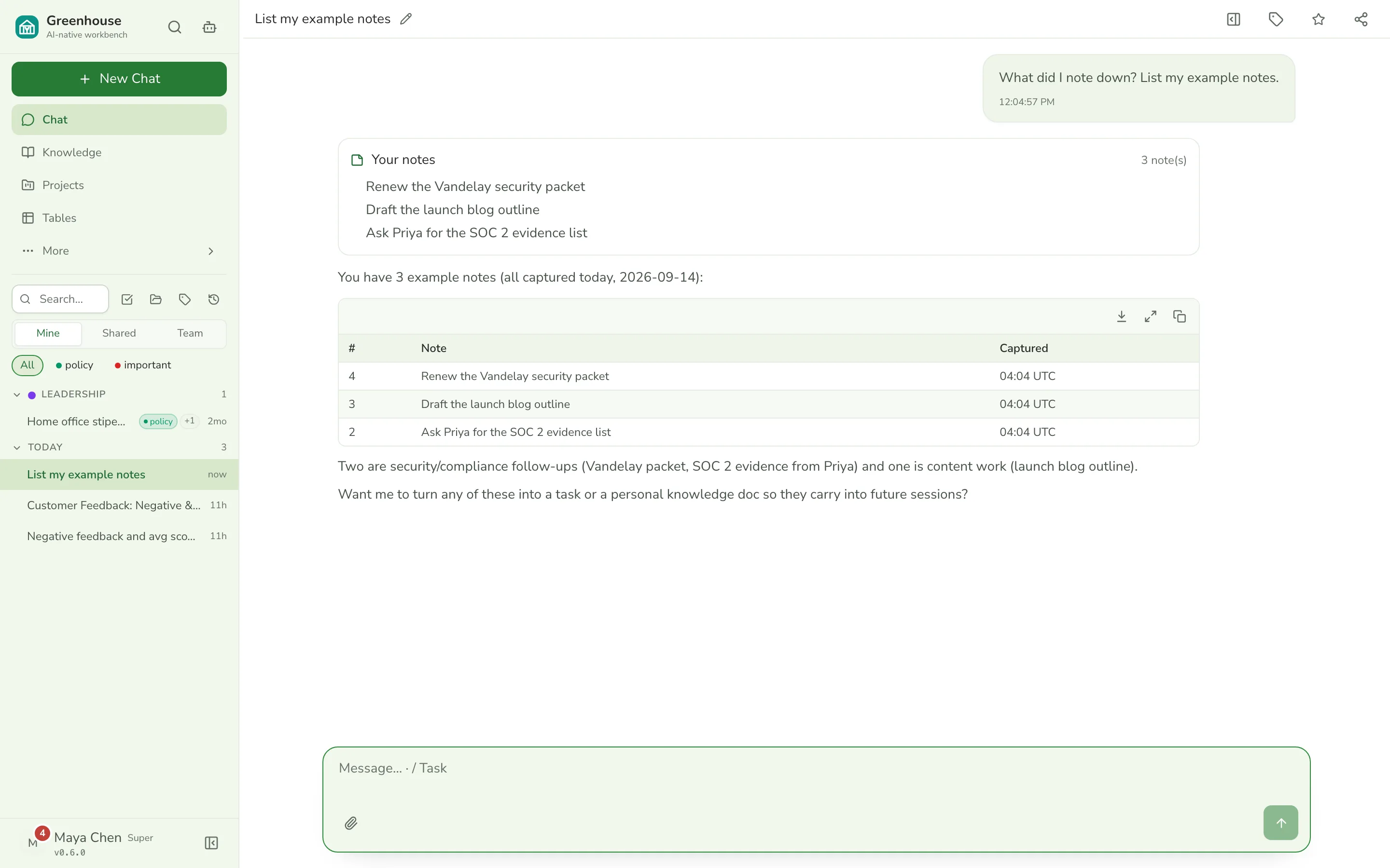 An extension's tool result rendered as a chat card