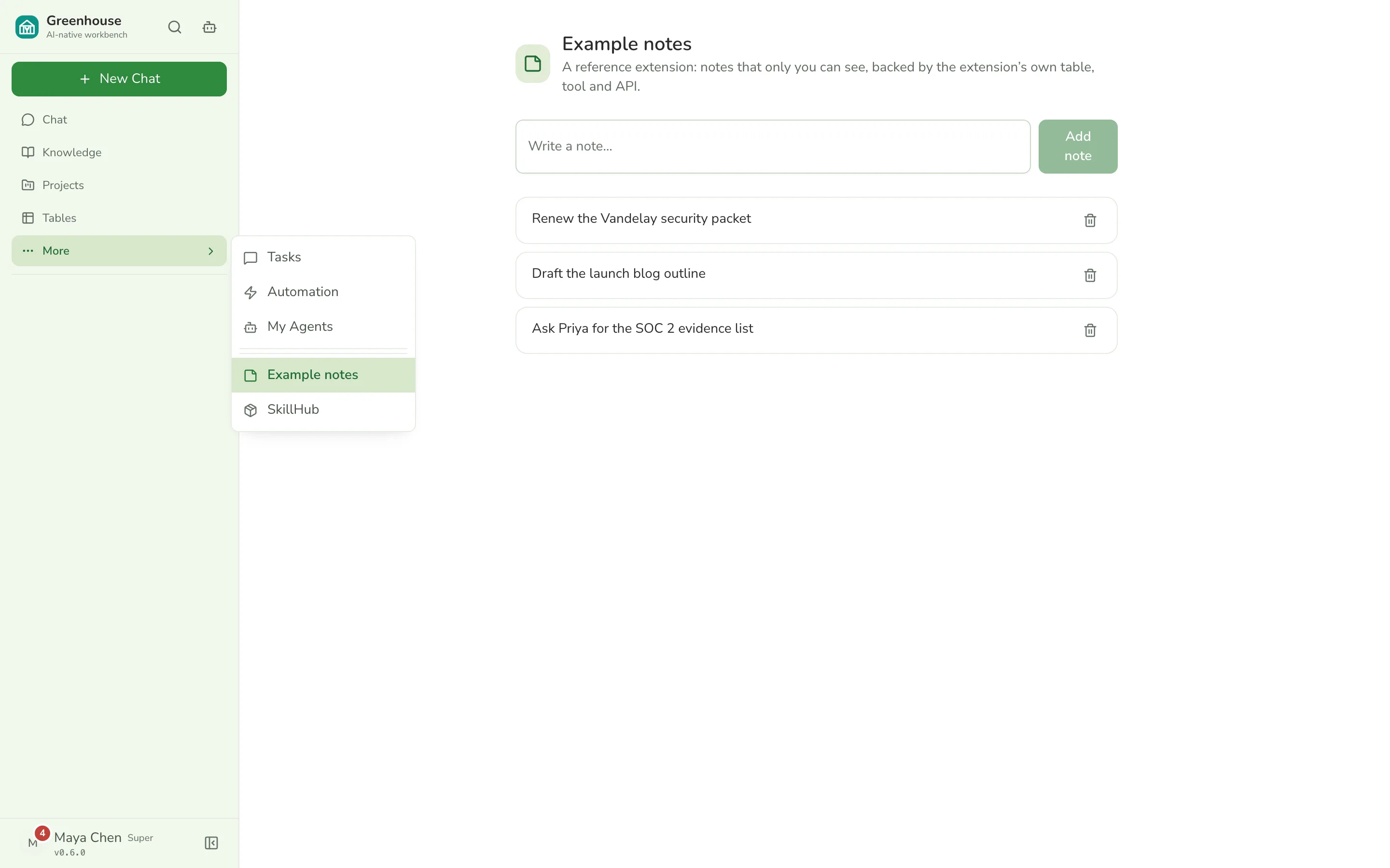 An extension's navigation entry in the sidebar menu